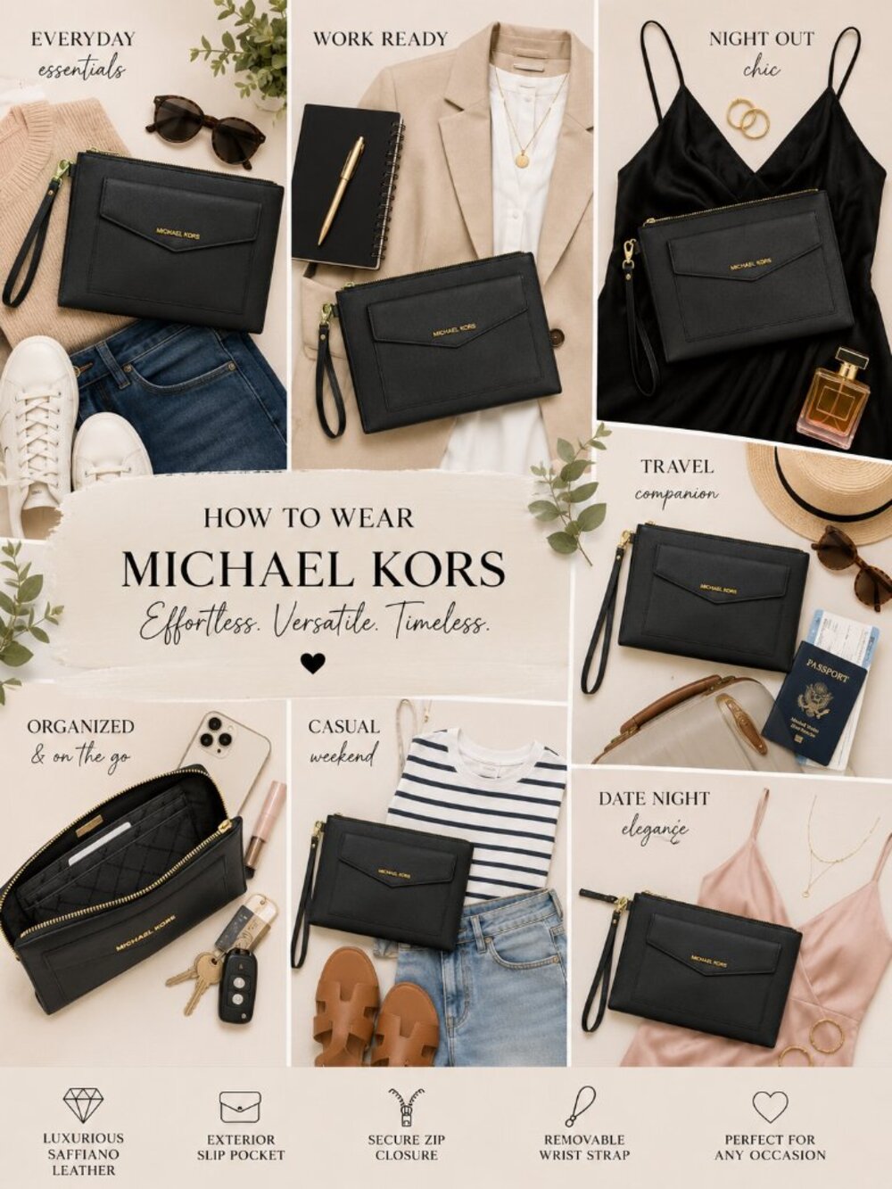 Michael Kors Black Saffiano Leather Large Zip Pouch Clutch | Wristlet | Gold HW - Picture 2 of 7